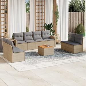 VidaXL 9-delige Loungeset met kussens poly rattan beige