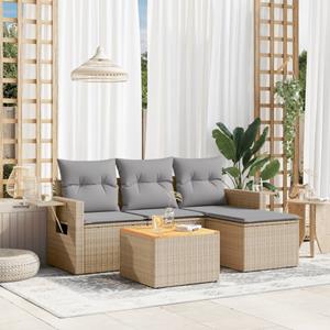 VidaXL 5-delige Loungeset met kussens poly rattan beige