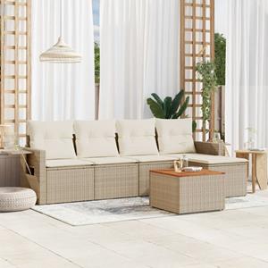 VidaXL 6-delige Loungeset met kussens poly rattan beige