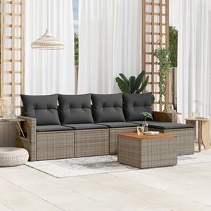 VidaXL 6-delige Loungeset met kussens poly rattan grijs