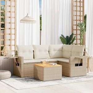 VidaXL 5-delige Loungeset met kussens poly rattan beige