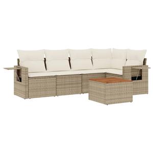 VidaXL 6-delige Loungeset met kussens poly rattan beige