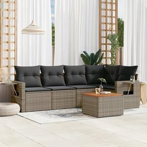 VidaXL 6-delige Loungeset met kussens poly rattan grijs