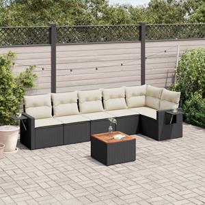 VidaXL 7-delige Loungeset met kussens poly rattan zwart