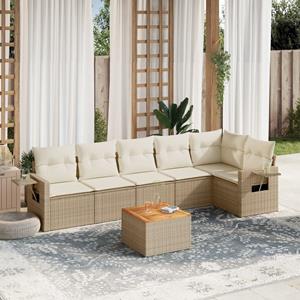 VidaXL 7-delige Loungeset met kussens poly rattan beige