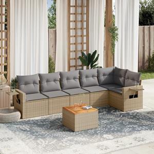 VidaXL 7-delige Loungeset met kussens poly rattan beige