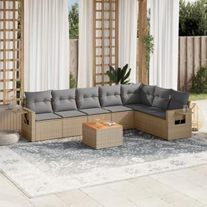 VidaXL 8-delige Loungeset met kussens poly rattan beige