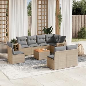 VidaXL 9-delige Loungeset met kussens poly rattan beige