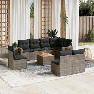 VidaXL 9-delige Loungeset met kussens poly rattan grijs