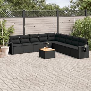 VidaXL 10-delige Loungeset met kussens poly rattan zwart