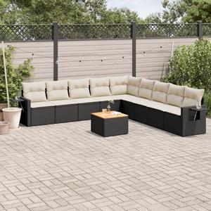 VidaXL 10-delige Loungeset met kussens poly rattan zwart