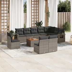 VidaXL 11-delige Loungeset met kussens poly rattan grijs