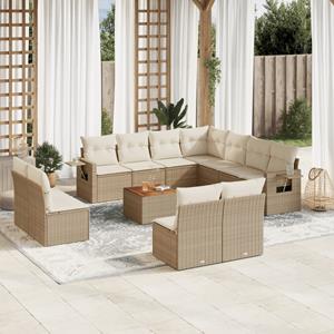 VidaXL 12-delige Loungeset met kussens poly rattan beige