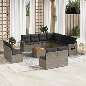 VidaXL 12-delige Loungeset met kussens poly rattan grijs