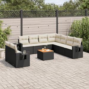 VidaXL 10-delige Loungeset met kussens poly rattan zwart