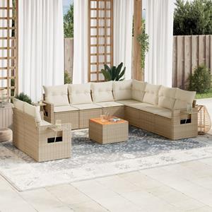 VidaXL 10-delige Loungeset met kussens poly rattan beige