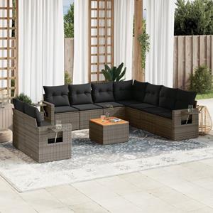 VidaXL 10-delige Loungeset met kussens poly rattan grijs