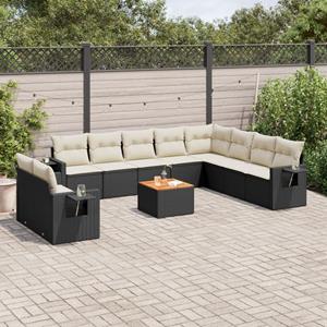 VidaXL 11-delige Loungeset met kussens poly rattan zwart