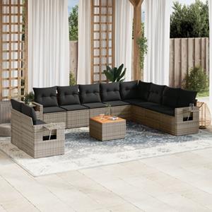 VidaXL 11-delige Loungeset met kussens poly rattan grijs