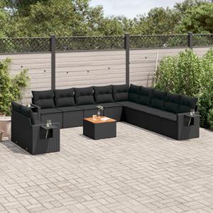 VidaXL 12-delige Loungeset met kussens poly rattan zwart