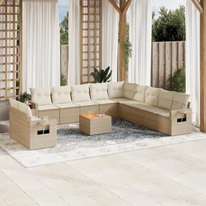 VidaXL 12-delige Loungeset met kussens poly rattan beige