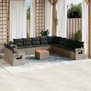 VidaXL 12-delige Loungeset met kussens poly rattan grijs