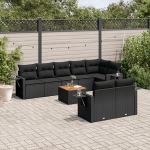 VidaXL 9-delige Loungeset met kussens poly rattan zwart