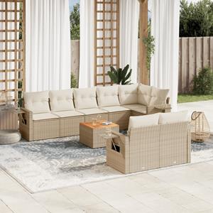 VidaXL 9-delige Loungeset met kussens poly rattan beige