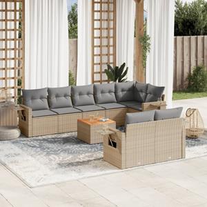 VidaXL 9-delige Loungeset met kussens poly rattan beige