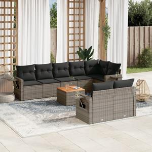 VidaXL 9-delige Loungeset met kussens poly rattan grijs