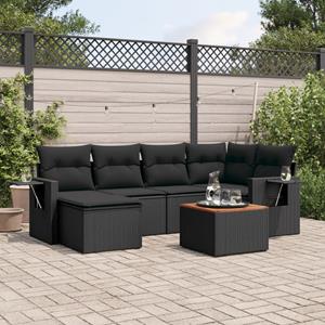 VidaXL 7-delige Loungeset met kussens poly rattan zwart