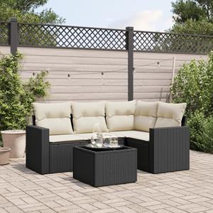 VidaXL 5-delige Loungeset met kussens poly rattan zwart