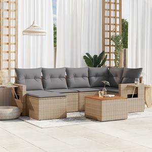 VidaXL 7-delige Loungeset met kussens poly rattan beige