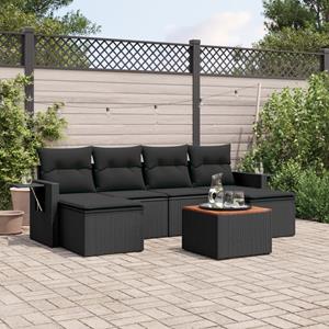 VidaXL 7-delige Loungeset met kussens poly rattan zwart