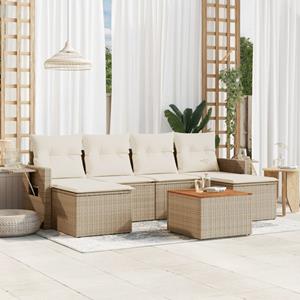 VidaXL 7-delige Loungeset met kussens poly rattan beige