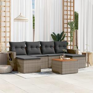 VidaXL 7-delige Loungeset met kussens poly rattan grijs