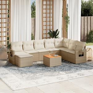 VidaXL 9-delige Loungeset met kussens poly rattan beige