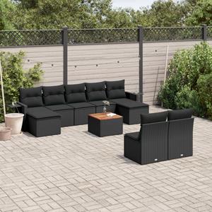 VidaXL 10-delige Loungeset met kussens poly rattan zwart