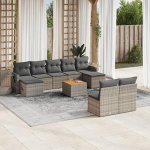 VidaXL 10-delige Loungeset met kussens poly rattan grijs