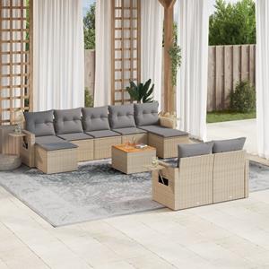 VidaXL 10-delige Loungeset met kussens poly rattan beige