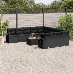 VidaXL 12-delige Loungeset met kussens poly rattan zwart