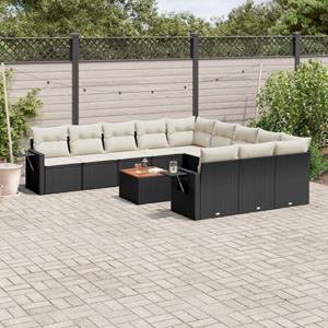 VidaXL 12-delige Loungeset met kussens poly rattan zwart