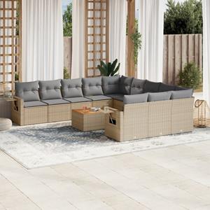 VidaXL 12-delige Loungeset met kussens poly rattan beige