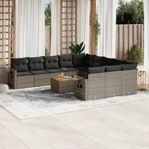 VidaXL 12-delige Loungeset met kussens poly rattan grijs