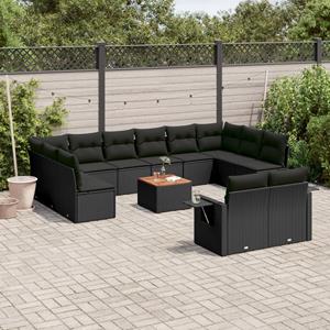 VidaXL 13-delige Loungeset met kussens poly rattan zwart