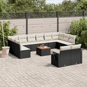 VidaXL 13-delige Loungeset met kussens poly rattan zwart