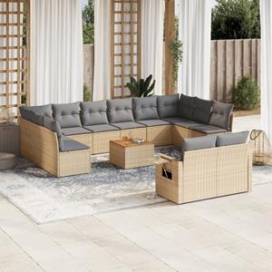 VidaXL 13-delige Loungeset met kussens poly rattan beige