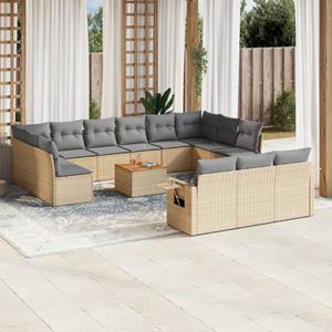 VidaXL 14-delige Loungeset met kussens poly rattan beige