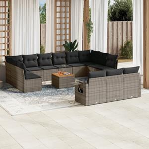 VidaXL 14-delige Loungeset met kussens poly rattan grijs