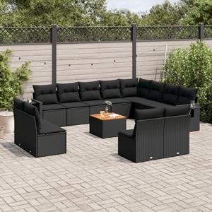 VidaXL 13-delige Loungeset met kussens poly rattan zwart